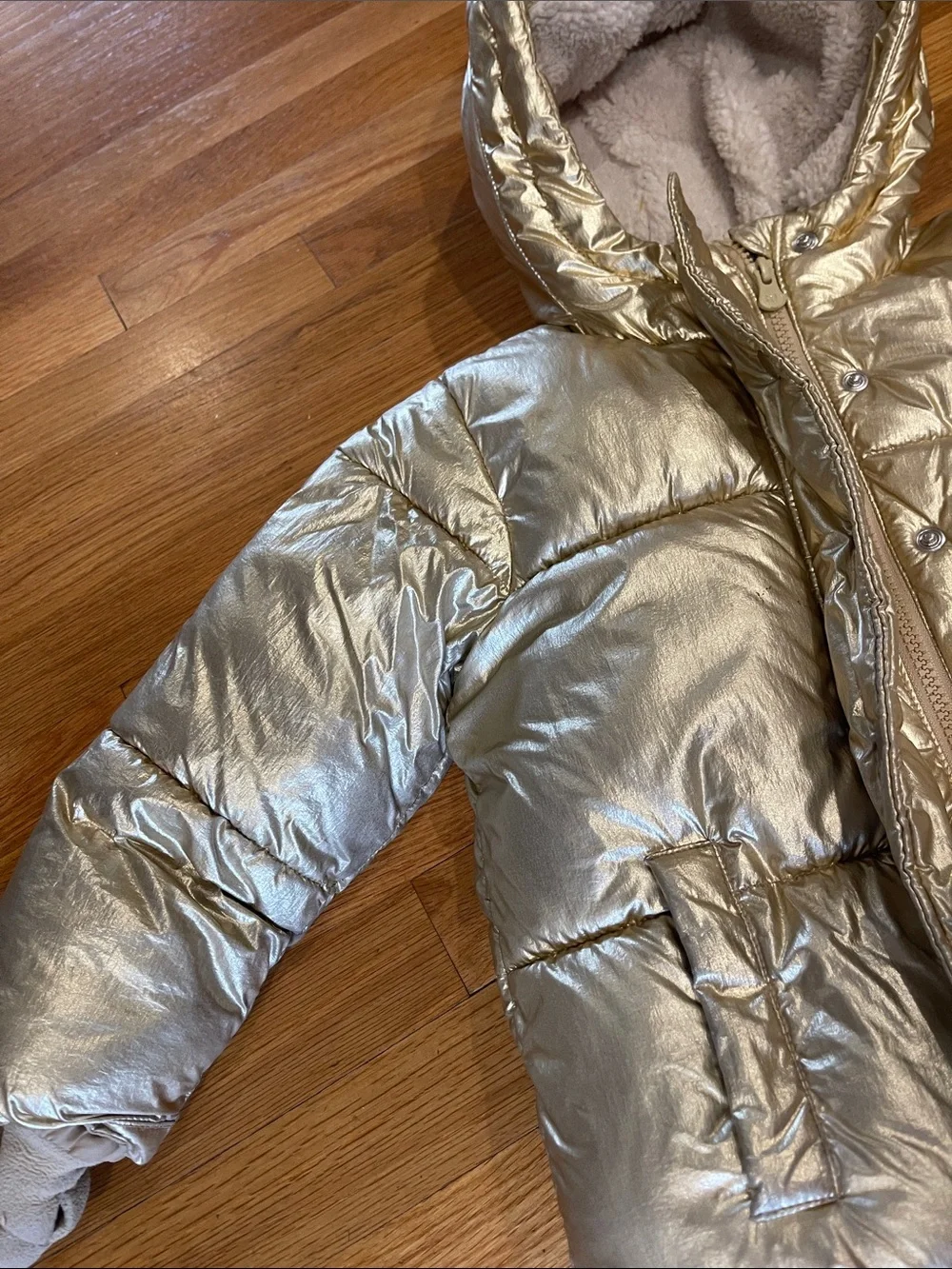 GAP Metallic Gold Kids Puffer Jacket with Sherpa Hood